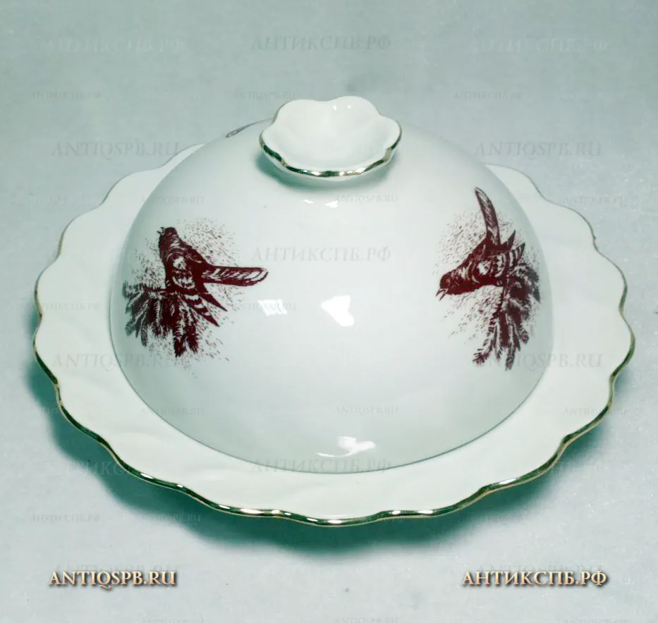 Масленка фарфоровая "Сороки". ЛОЗ. №16934